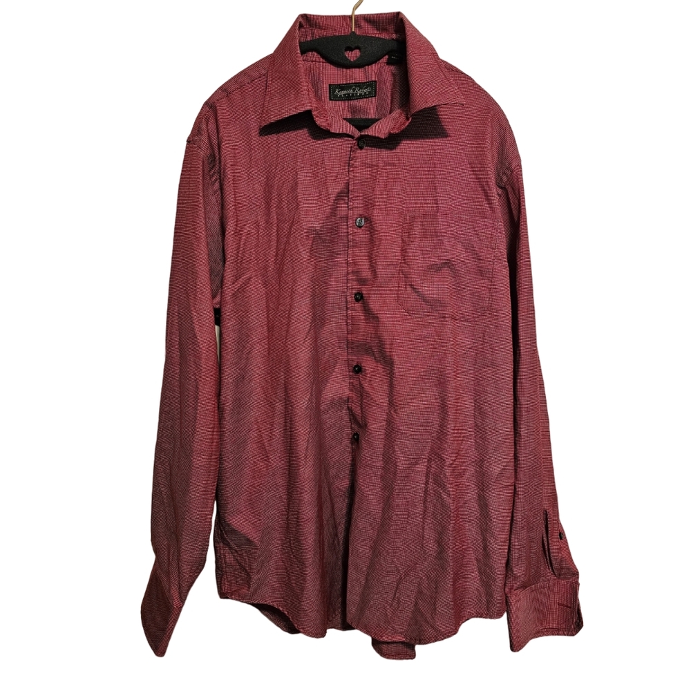 Like New Men's Kenneth Roberts Platinum Maroon Button Down Dress Shirt